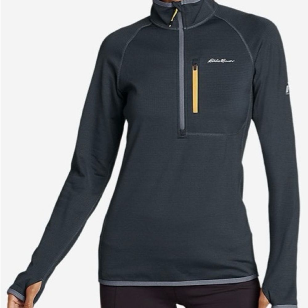NEW Eddie Bauer Women’s 1/2 Zip Pull Over Shirt Size S Grayish Blue/ Yel…